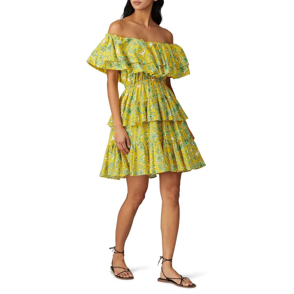 RHODE Dotty Dress in Yellow Floral Ruffles Size Small